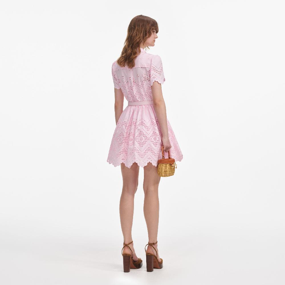 Self Portrait Pink Cotton Broderie Mini Dress CLOTHING
