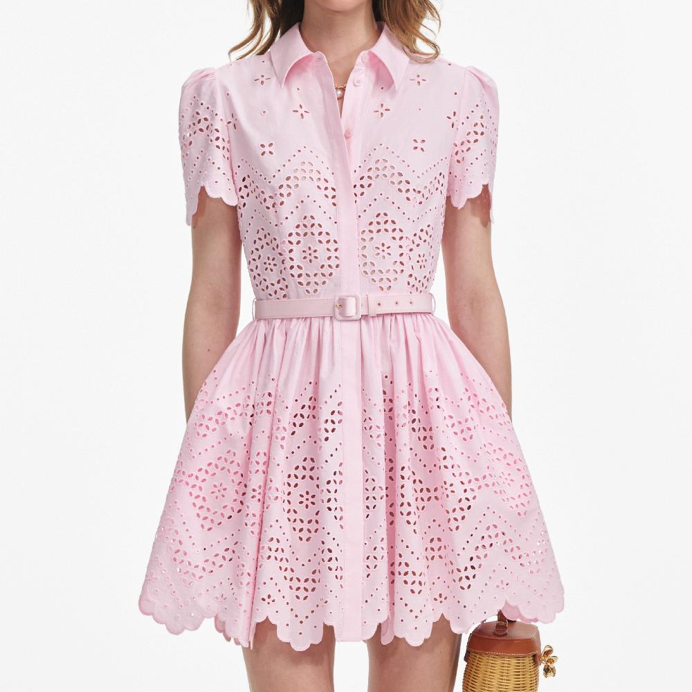Self Portrait Pink Cotton Broderie Mini Dress CLOTHING