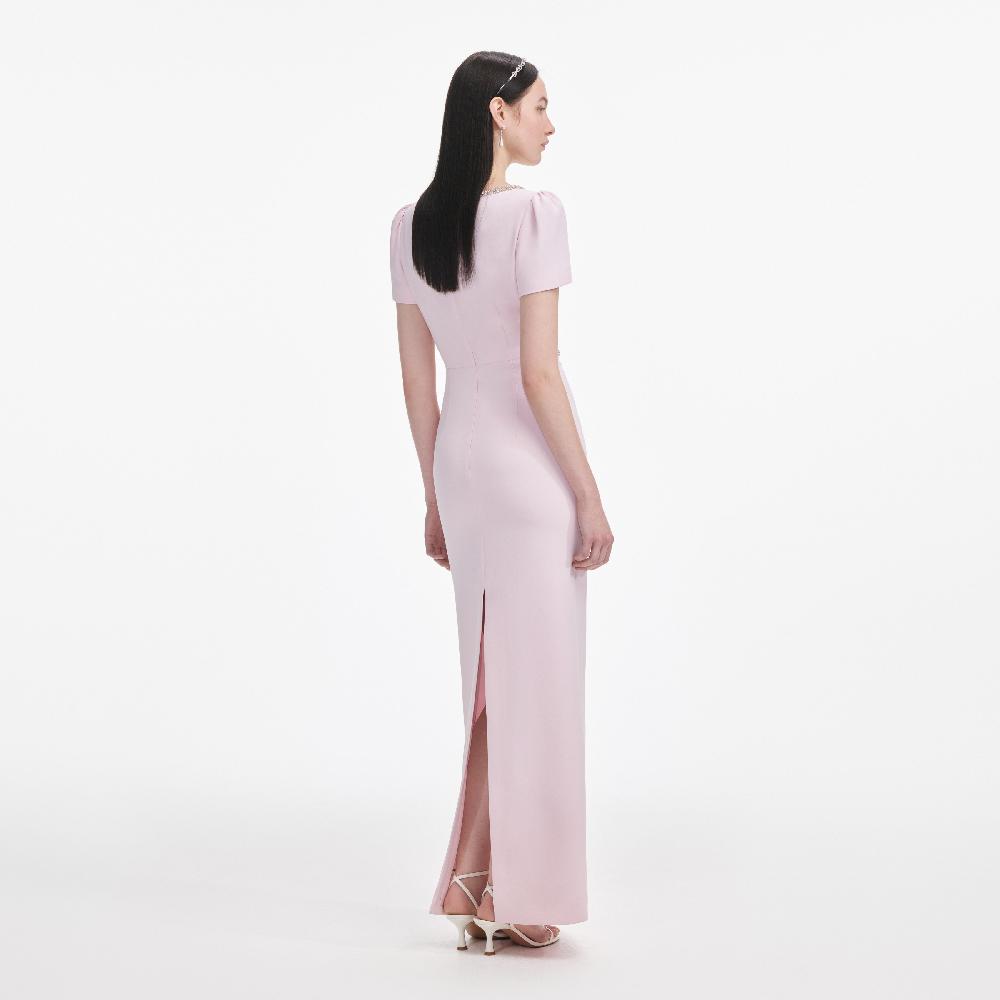 Self Portrait Pink Crepe Crystal Trim Maxi Dress CLOTHING
