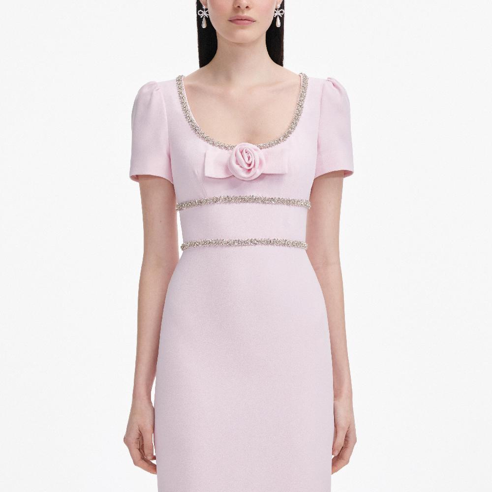 Self Portrait Pink Crepe Crystal Trim Maxi Dress CLOTHING