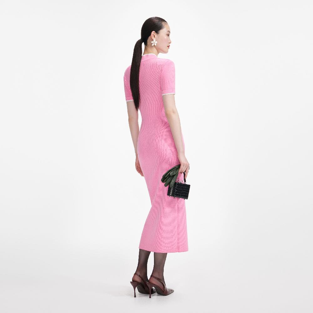 Self Portrait Pink Crochet Flower Knit Midi Dress CLOTHING