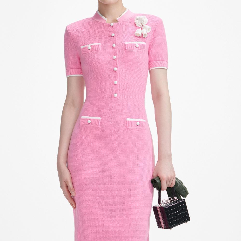 Self Portrait Pink Crochet Flower Knit Midi Dress CLOTHING