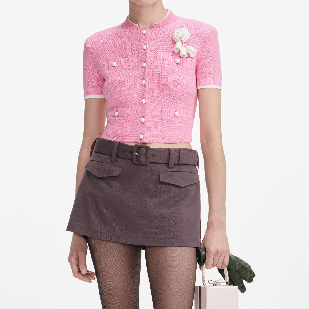 Self Portrait Pink Crochet Flower Knit Top CLOTHING