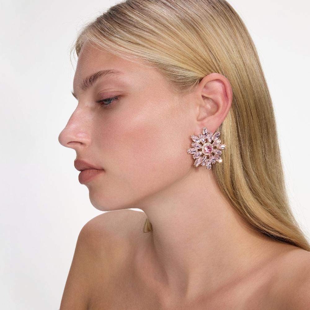 Self Portrait Pink Crystal Flower Earrings JEWELLERY