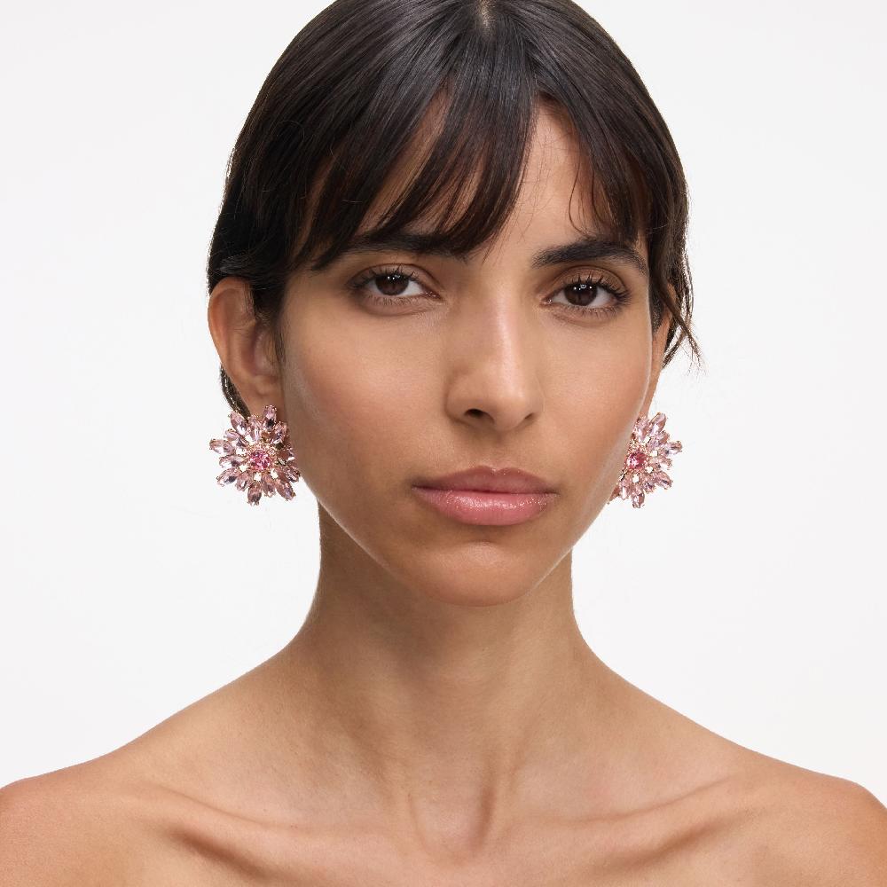Self Portrait Pink Crystal Flower Earrings JEWELLERY