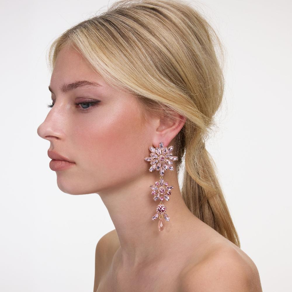 Self Portrait Pink Crystal Tiered Flower Earrings JEWELLERY