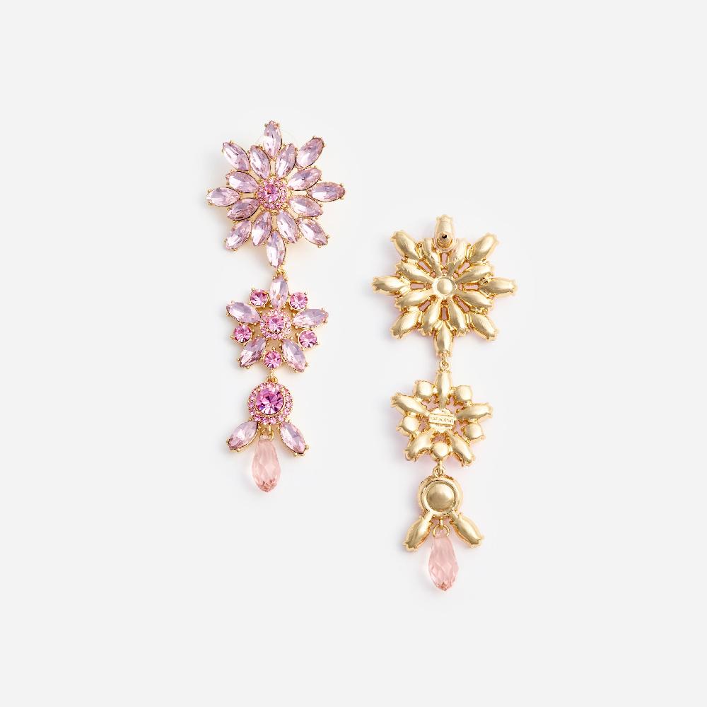 Self Portrait Pink Crystal Tiered Flower Earrings JEWELLERY