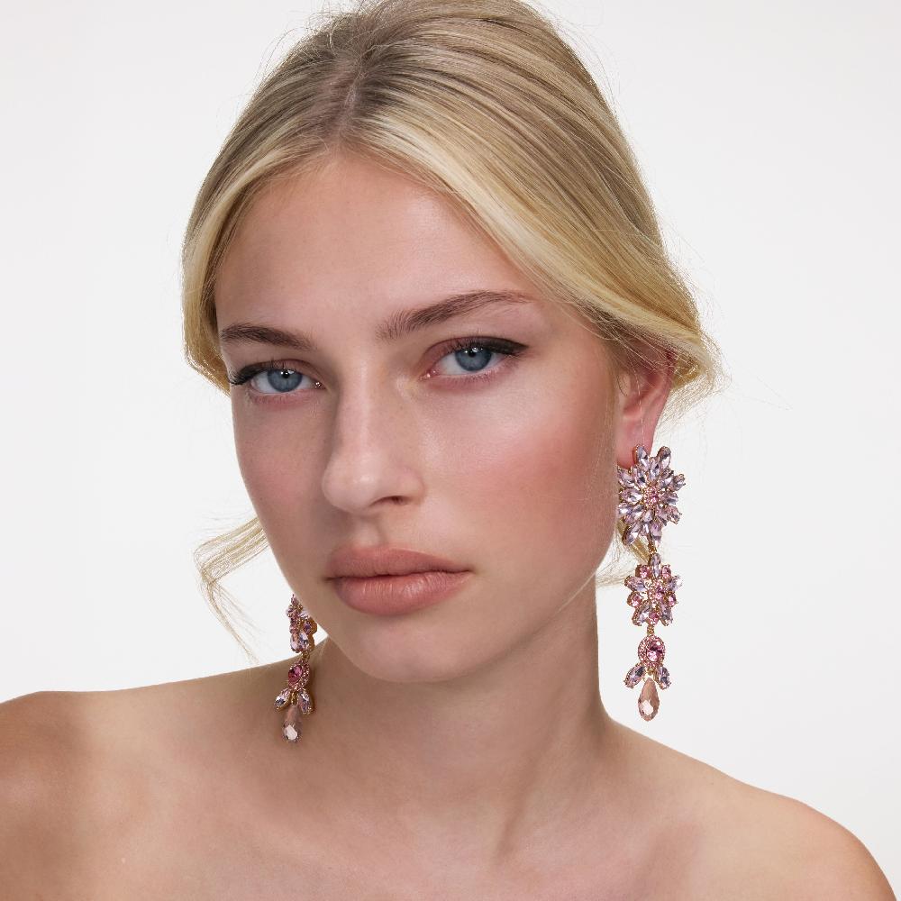 Self Portrait Pink Crystal Tiered Flower Earrings JEWELLERY