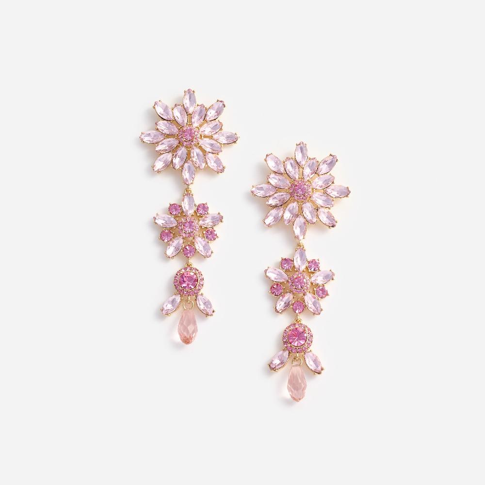 self portrait Pink Crystal Tiered Flower Earrings JEWELLERY
