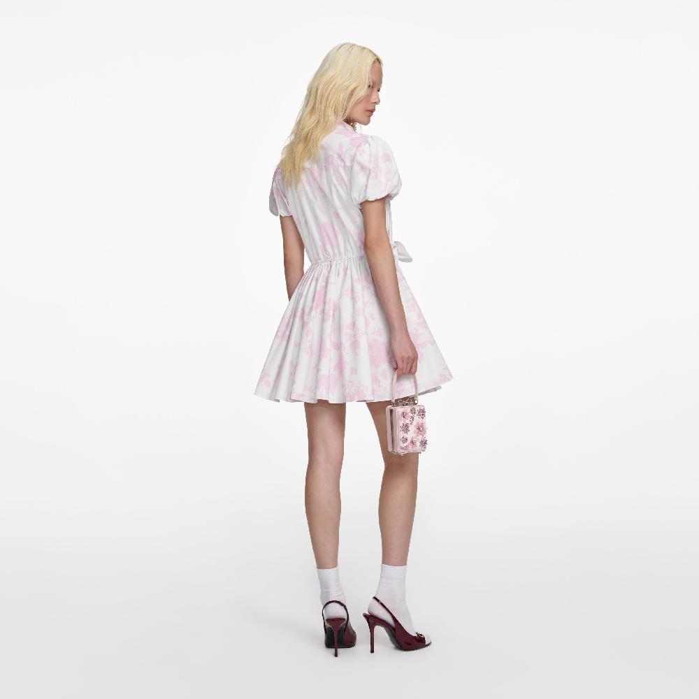 Self Portrait Pink Floral Cotton Drape Mini Dress CLOTHING