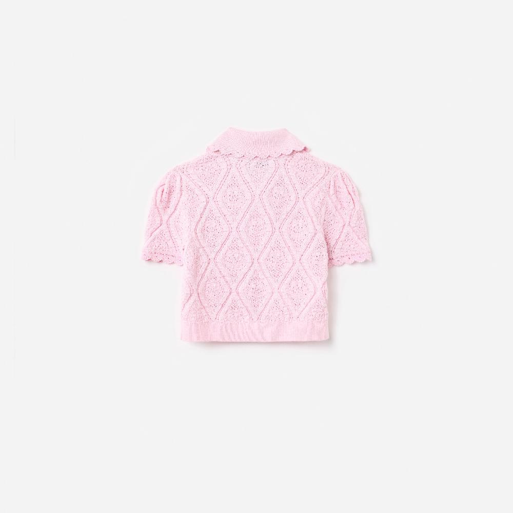 Self Portrait Pink Flower Embroidered Knit Top KIDS
