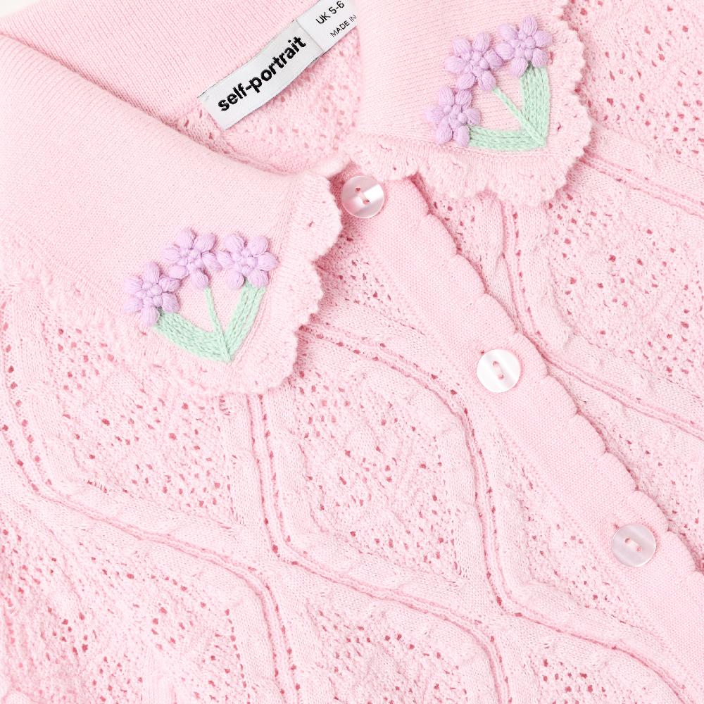 Self Portrait Pink Flower Embroidered Knit Top KIDS