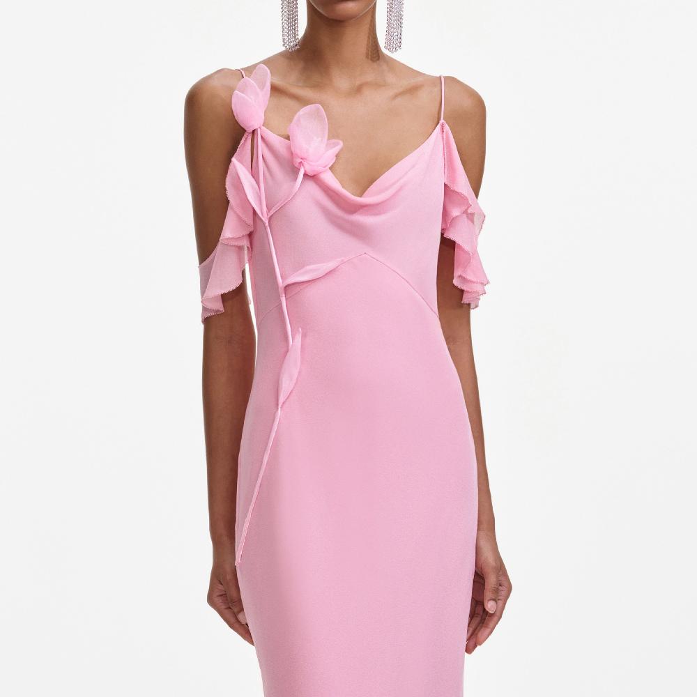Self Portrait Pink Georgette Flower Maxi Dress CLOTHING