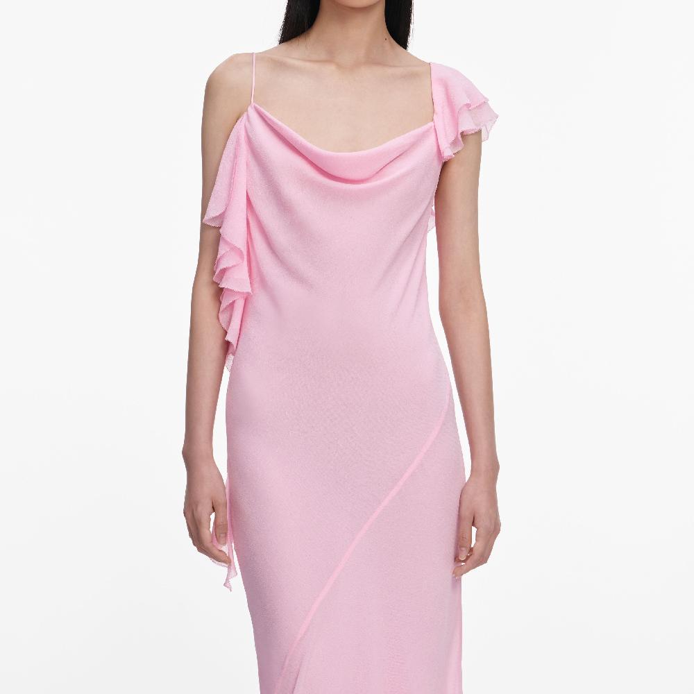 Self Portrait Pink Georgette Frill Maxi Dress CLOTHING