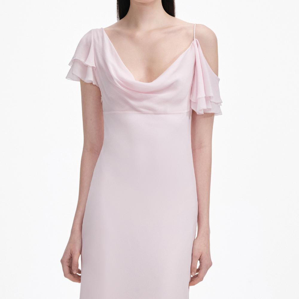 Self Portrait Pink Georgette Frill Midi Dress CLOTHING