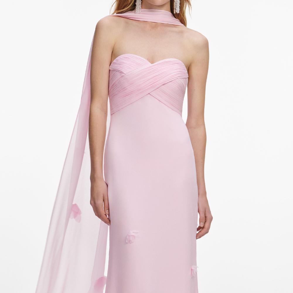 Self Portrait Pink Georgette Scarf Maxi Dress CLOTHING