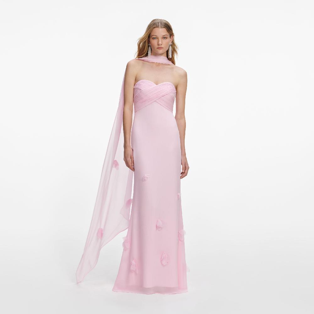 self portrait Pink Georgette Scarf Maxi Dress CLOTHING