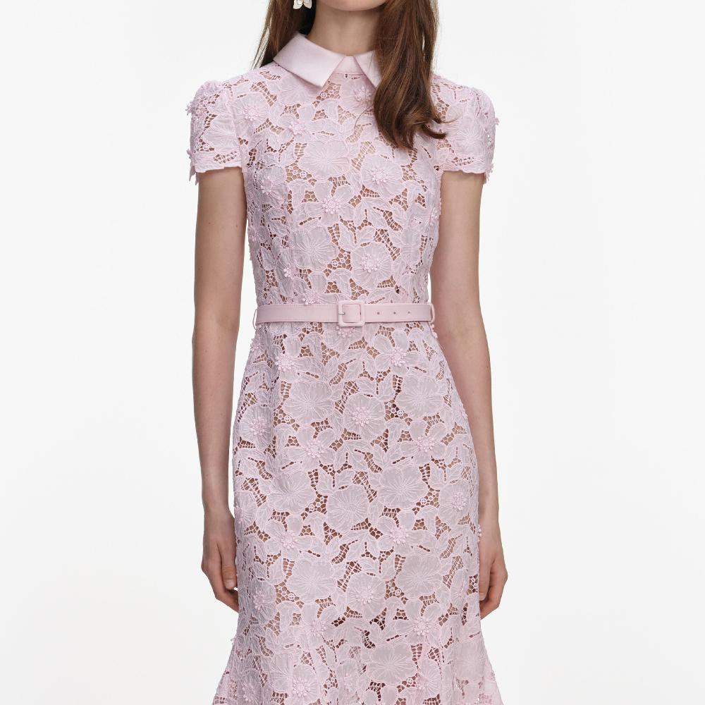 Self Portrait Pink Guipure Lace Midi Dress CLOTHING