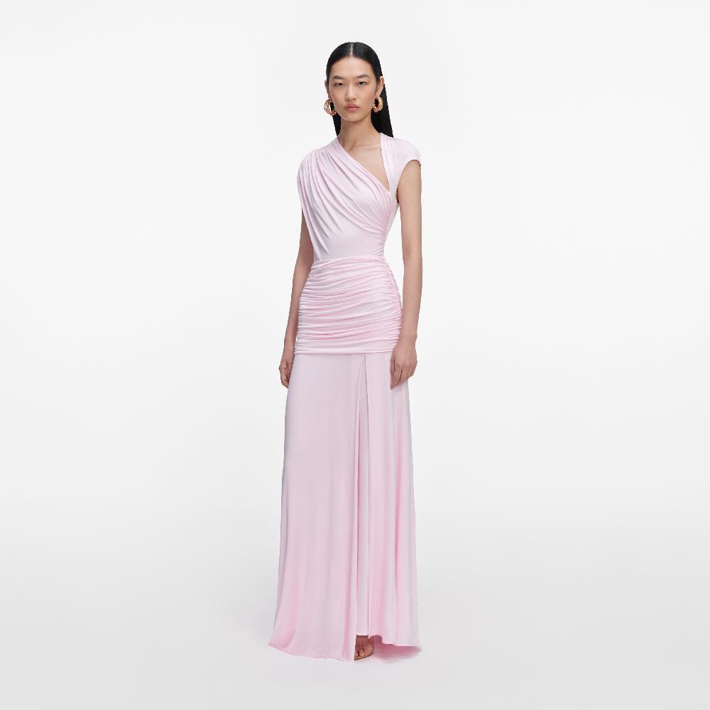 Self Portrait Pink Jersey Draped Maxi Dress CLOTHING