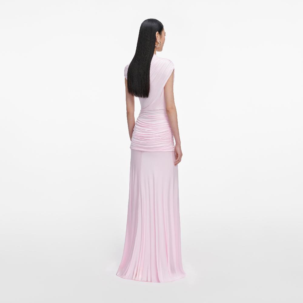Self Portrait Pink Jersey Draped Maxi Dress CLOTHING
