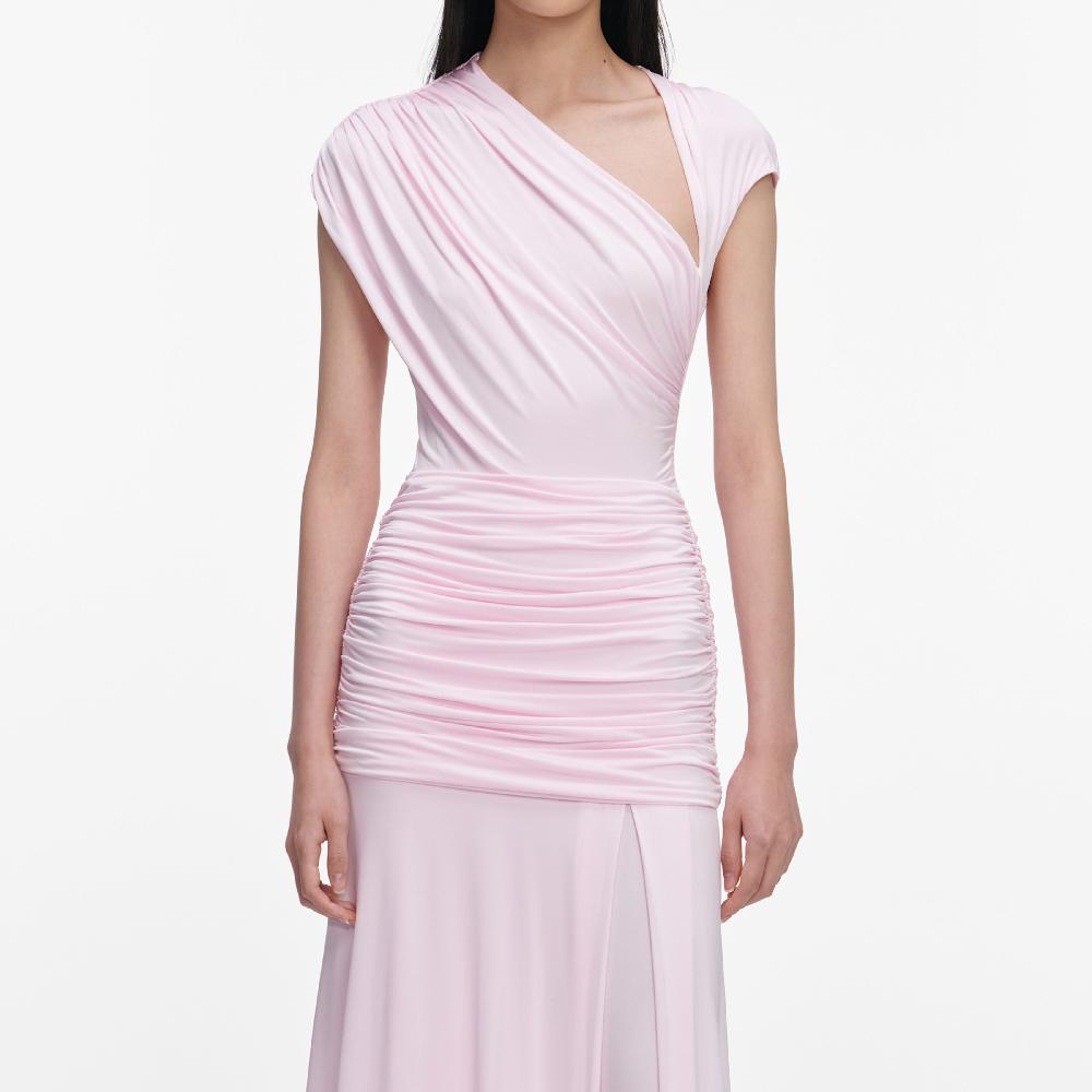 Self Portrait Pink Jersey Draped Maxi Dress CLOTHING