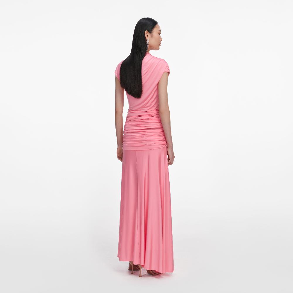 Self Portrait Pink Jersey Gathered Maxi Skirt CLOTHING