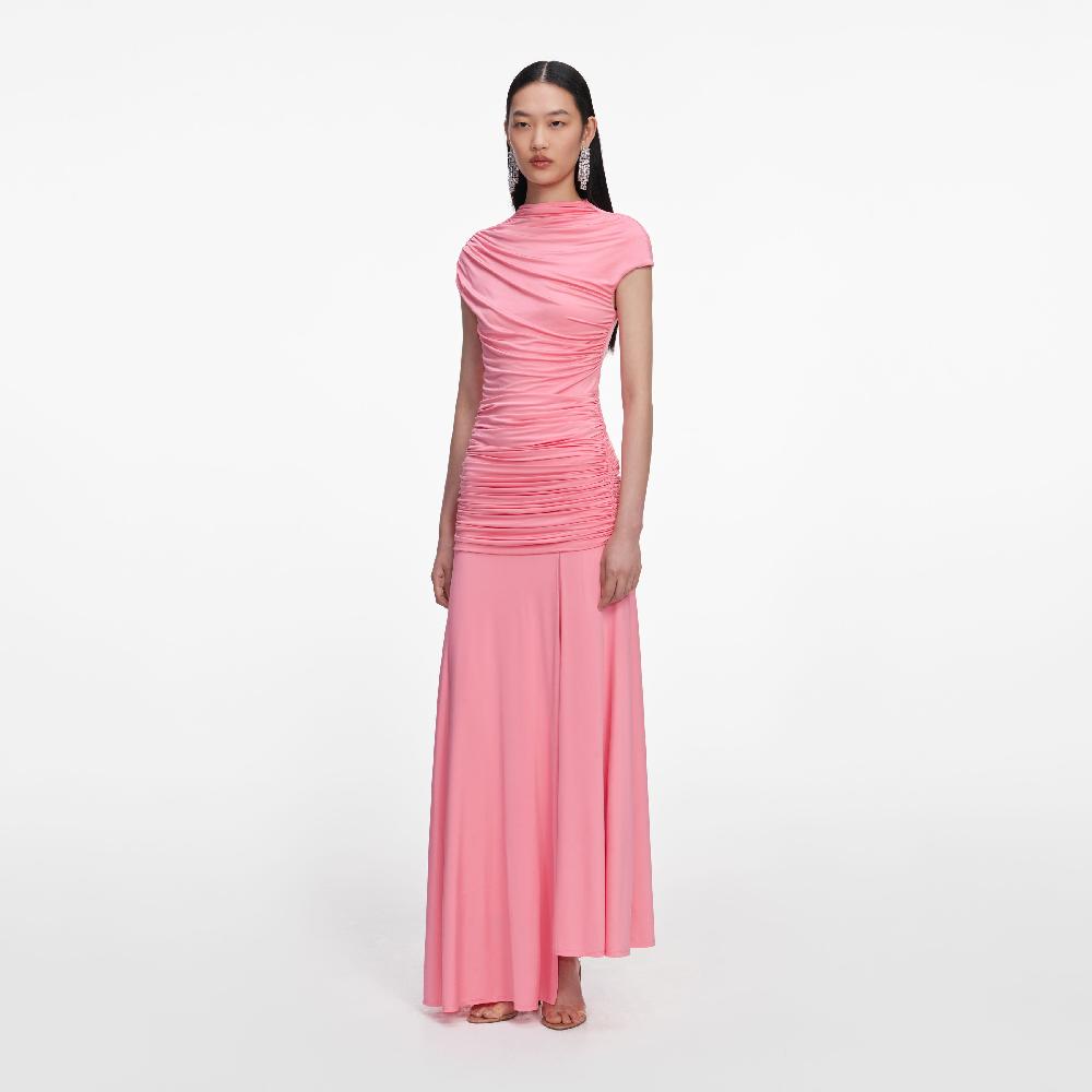 Self Portrait Pink Jersey Gathered Maxi Skirt CLOTHING