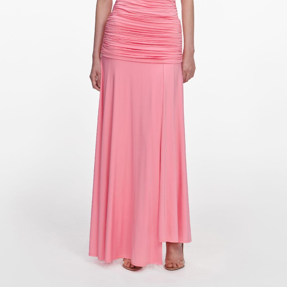 Self Portrait Pink Jersey Gathered Maxi Skirt CLOTHING