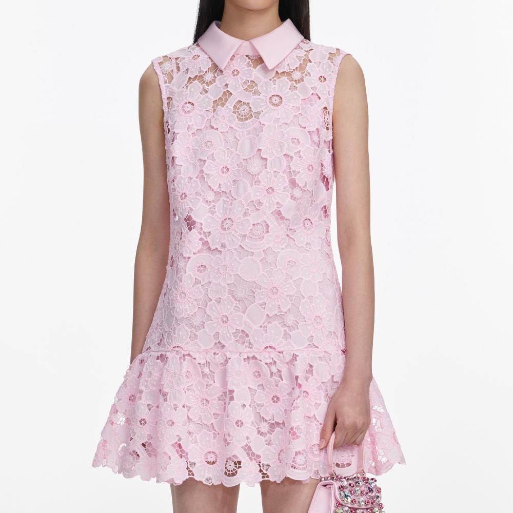 Self Portrait Pink Lace Collared Mini Dress CLOTHING