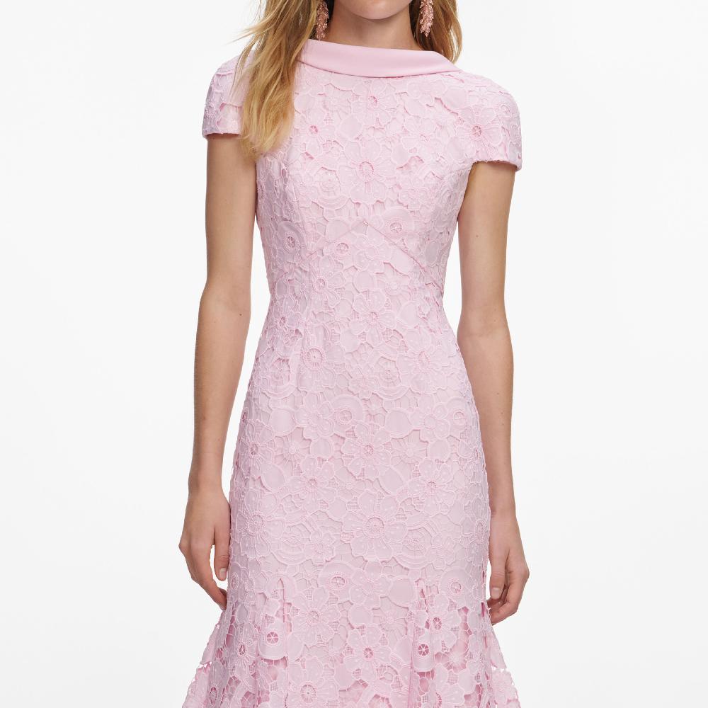 Self Portrait Pink Lace Scoop Back Midi Dress CLOTHING