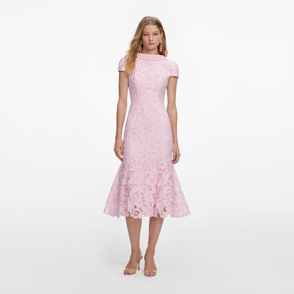self portrait Pink Lace Scoop Back Midi Dress CLOTHING