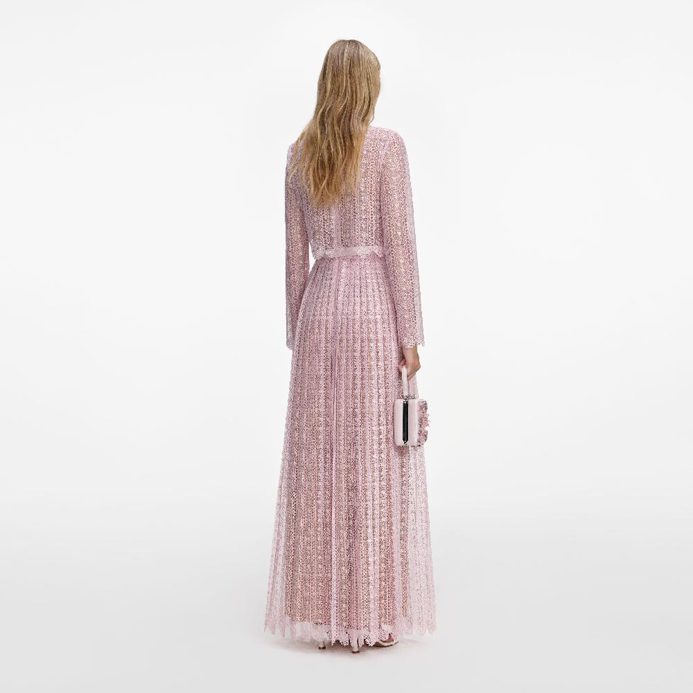 Self Portrait Pink Organza Lace Maxi Dress CLOTHING