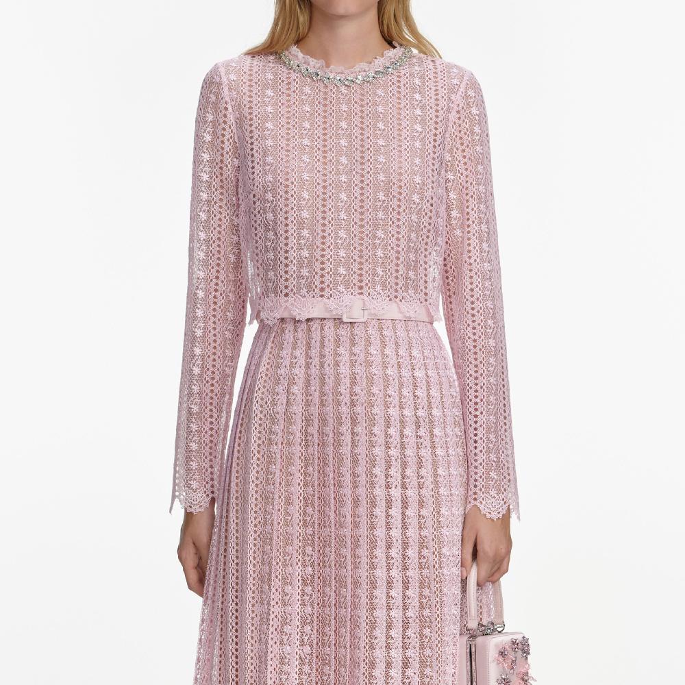 Self Portrait Pink Organza Lace Maxi Dress CLOTHING