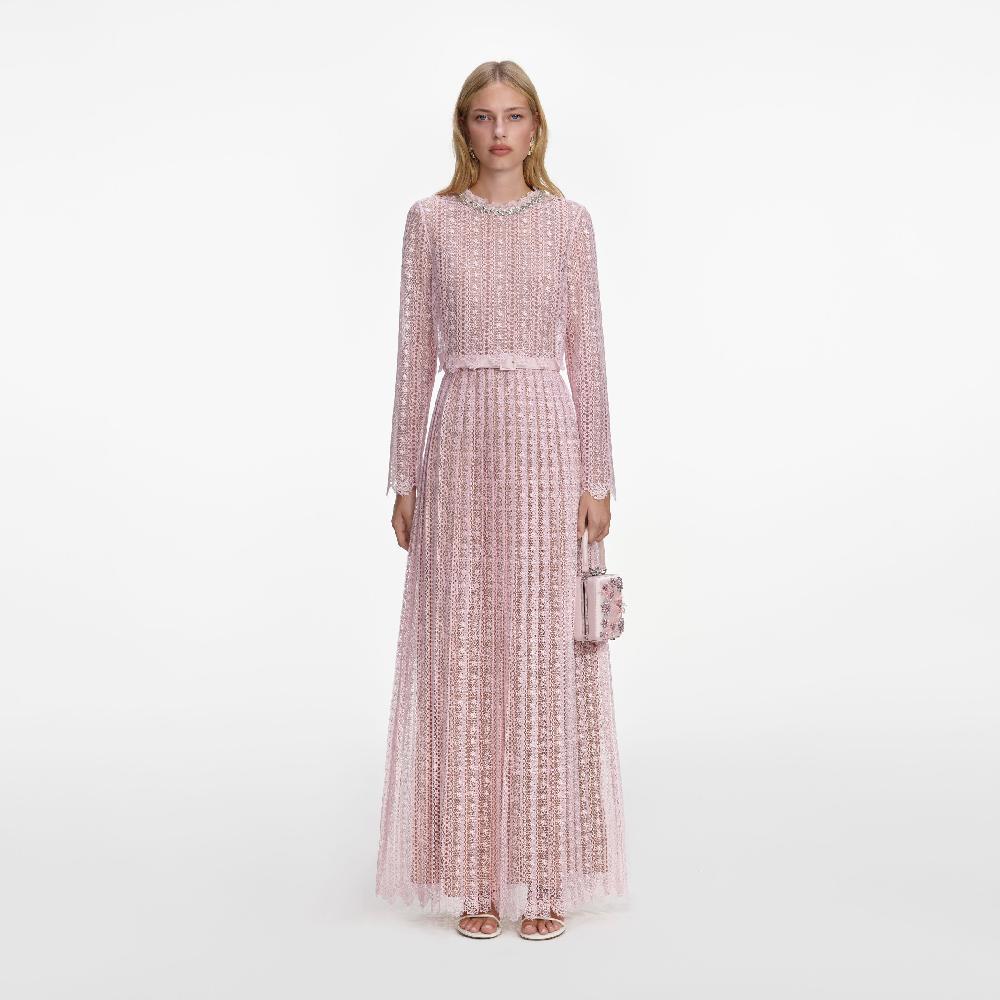 self portrait Pink Organza Lace Maxi Dress CLOTHING