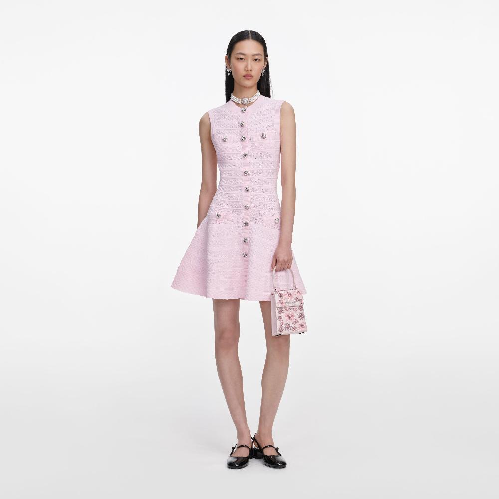 self portrait Pink Pointelle Diamante Knit Mini Dress CLOTHING