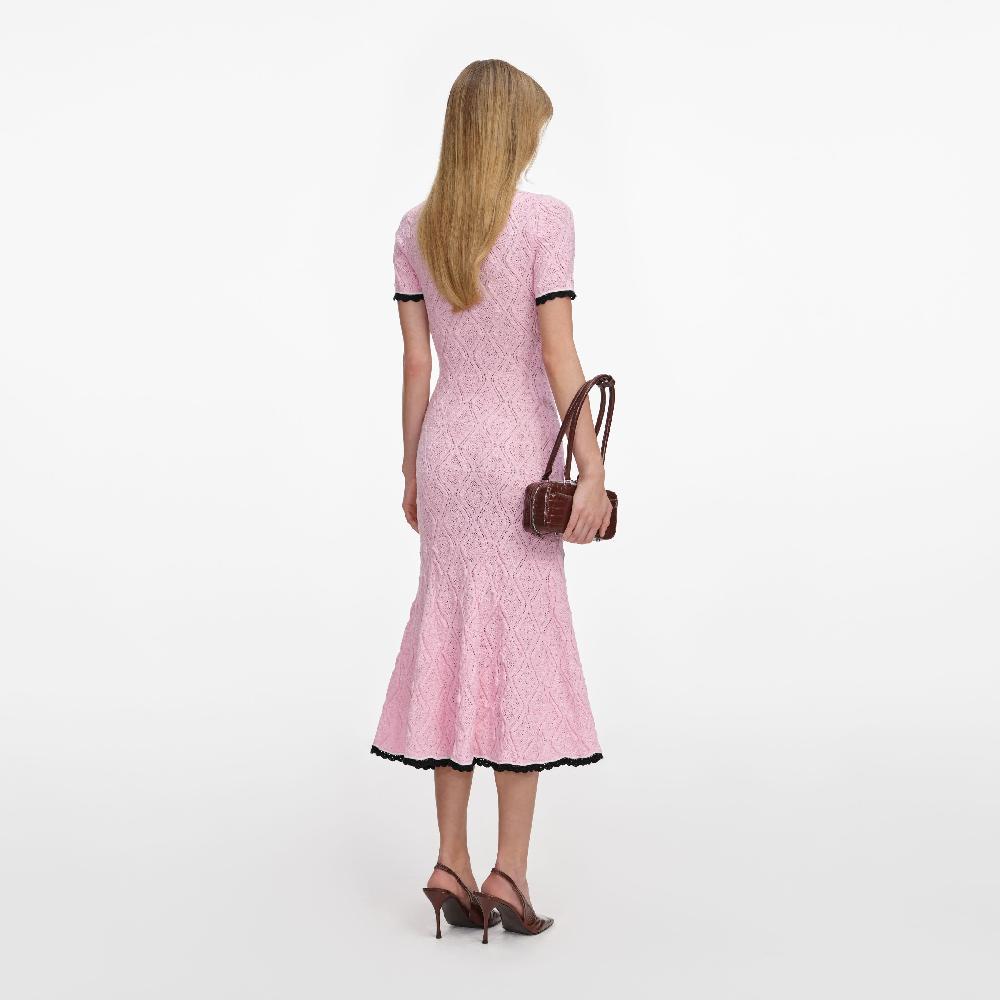 Self Portrait Pink Pointelle Knit Midi Dress CLOTHING