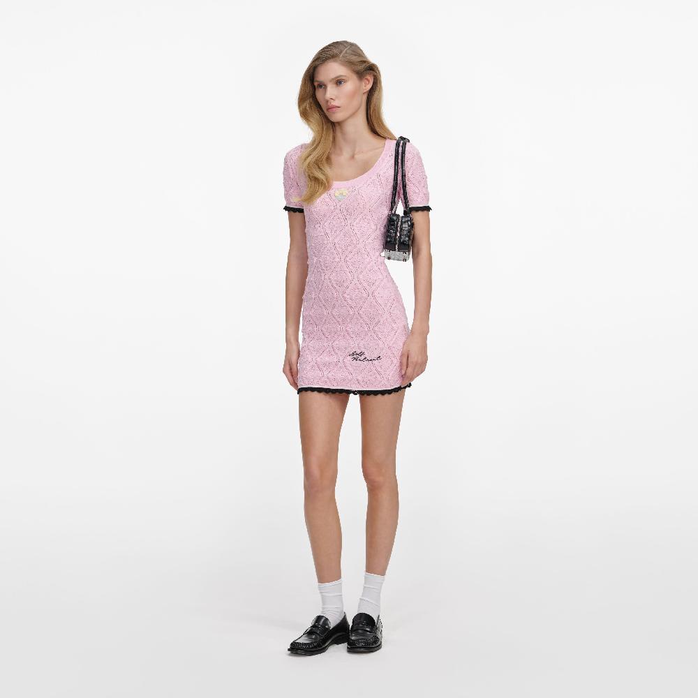 Self Portrait Pink Pointelle Knit Mini Dress CLOTHING