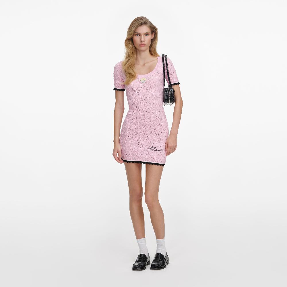 self portrait Pink Pointelle Knit Mini Dress CLOTHING
