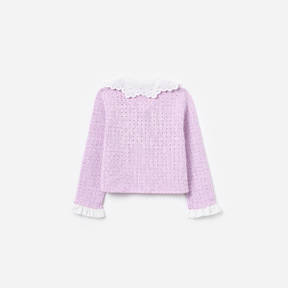 Self Portrait Pink Pointelle Ribbed Knit Cardigan KIDS