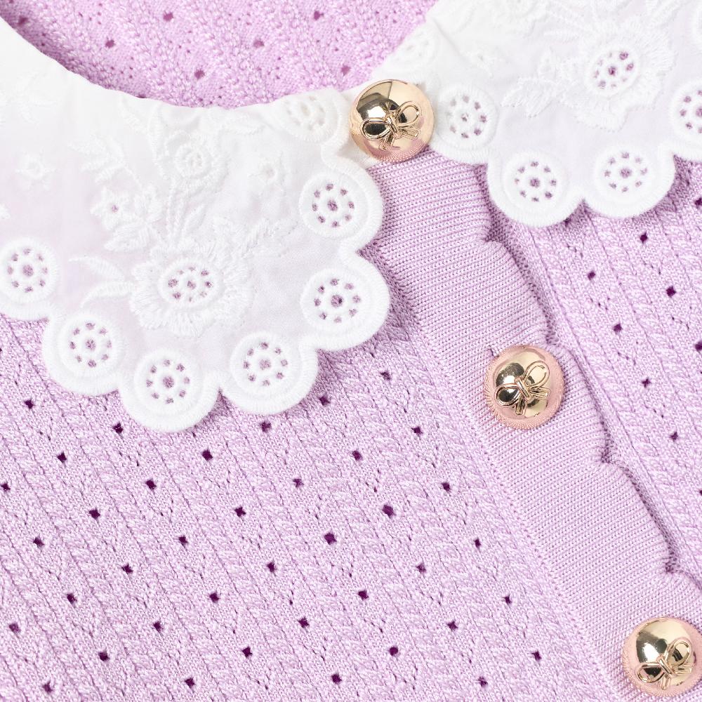 Self Portrait Pink Pointelle Ribbed Knit Cardigan KIDS