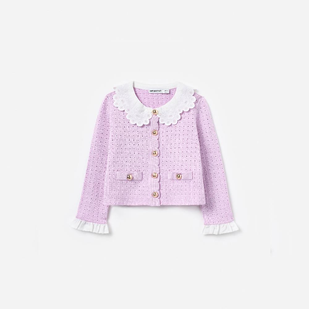 self portrait Pink Pointelle Ribbed Knit Cardigan KIDS