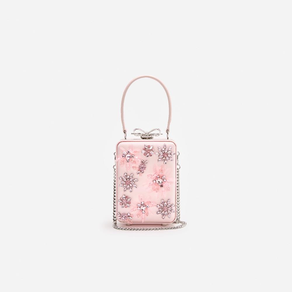 Self Portrait Pink Satin Floral Beaded Micro Bag BAGS