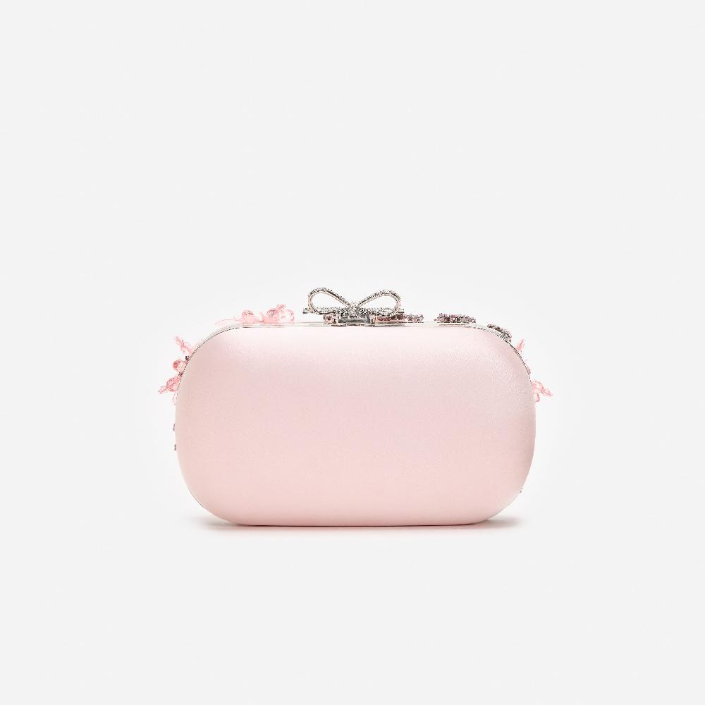 Self Portrait Pink Satin Floral Crystal Clutch BAGS
