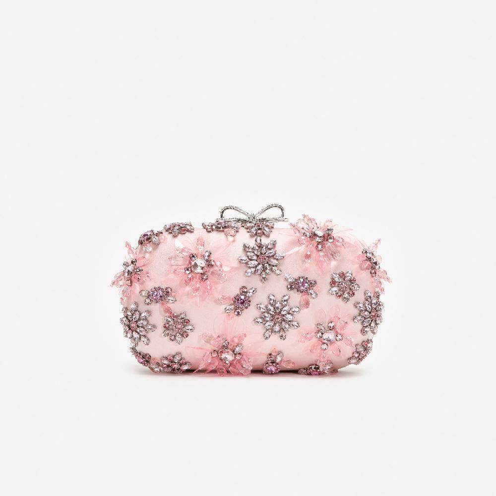 self portrait Pink Satin Floral Crystal Clutch BAGS