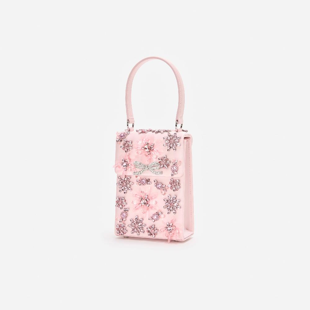Self Portrait Pink Satin Floral Crystal Mini Bag BAGS