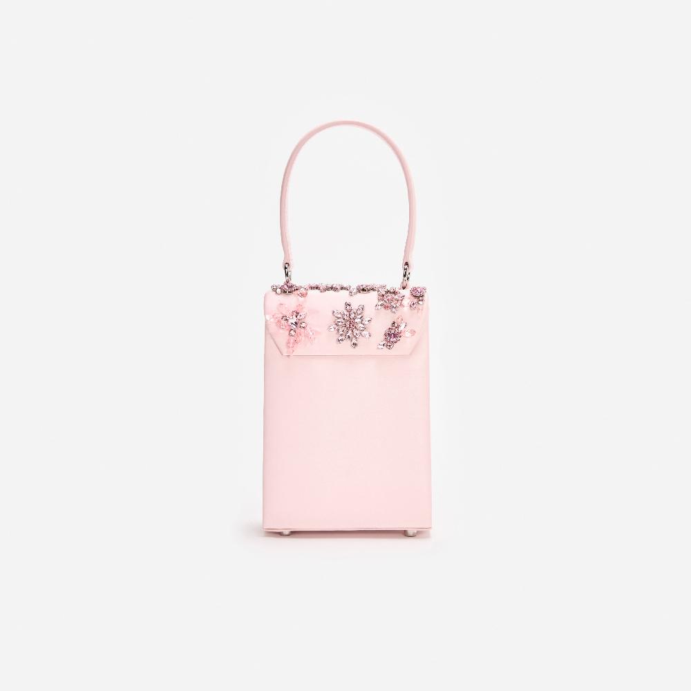 Self Portrait Pink Satin Floral Crystal Mini Bag BAGS