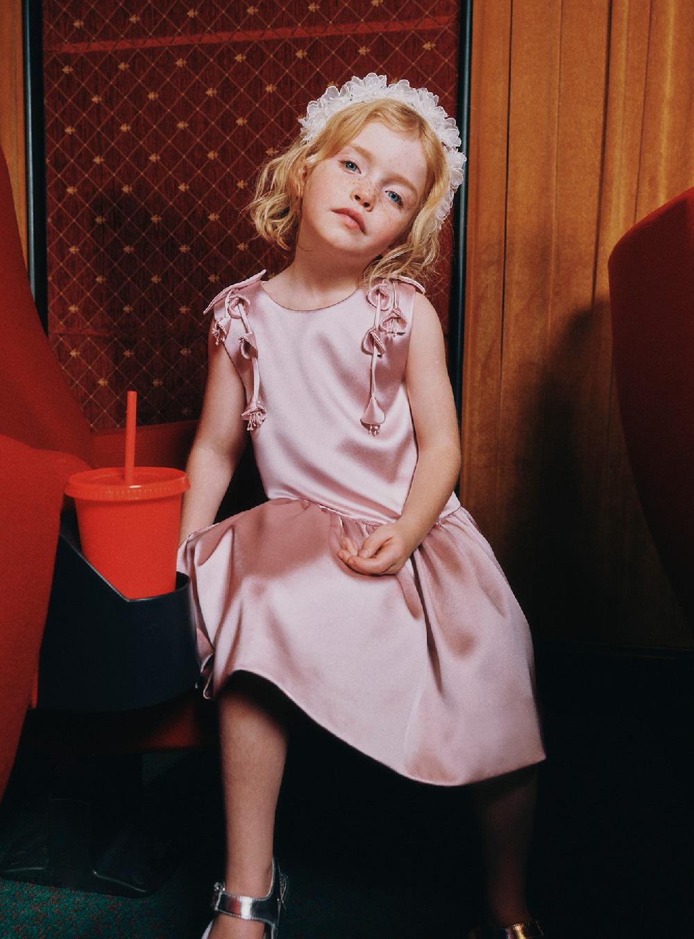 Self Portrait Pink Satin Sleeveless Flower Dress KIDS