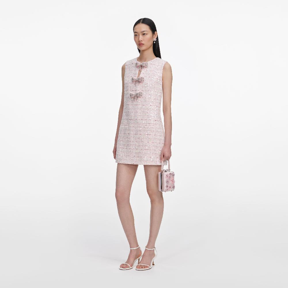 Self Portrait Pink Sequin Boucle Bow Mini Dress CLOTHING