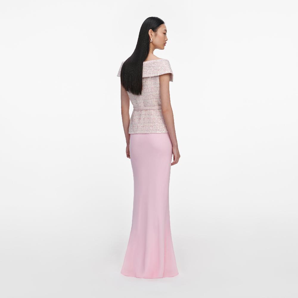 Self Portrait Pink Sequin Boucle Maxi Dress CLOTHING