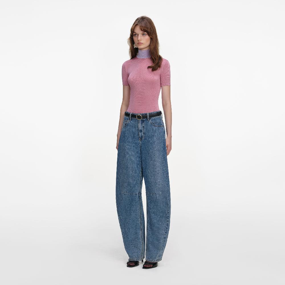 Self Portrait Pink Short Sleeve Viscose Knit Top CLOTHING